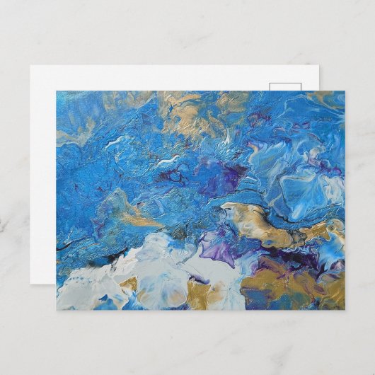 Acryl pour abstract Blues en Gold 1 Briefkaart (Voorkant / Achterkant)
