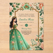 ACRYL Quinceañera Emerald GREEN Gouden Jurk Acryl Uitnodigingen (Voorkant)