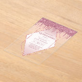 ACRYL Quinceanera Roos Goud Roze Glitter Acryl Uitnodigingen (Laagn)