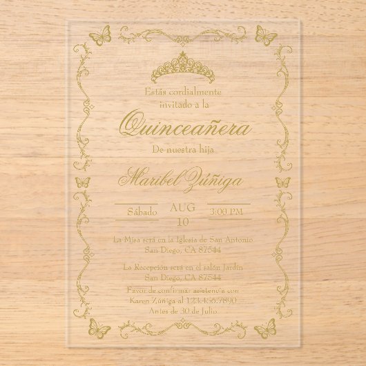 Acryl Quinceanera uitnodiging Acryl Uitnodigingen (Voorkant)