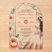 Acryl Quinceañera Uitnodiging – Stoffig Roos Bloem Acryl Uitnodigingen (Voorkant)