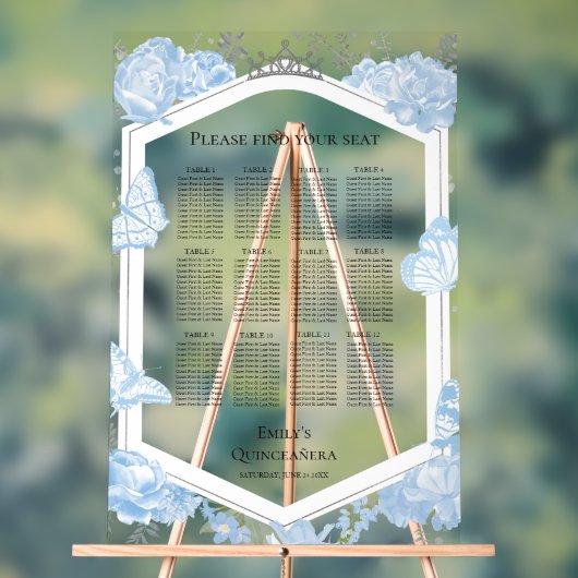 Acryl Quinceanera Zitplaatdiagram Sig | blauwe jur Acryl Bord (Neutraal)