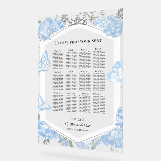 Acryl Quinceanera Zitplaatdiagram Sig | blauwe jur Acryl Bord (Hoek)