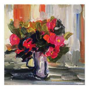 Acryl schilderij, rode bloemen perfect poster