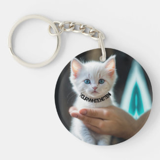 Acryl Sleutelhanger met witte kitten