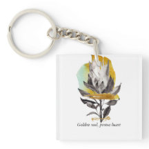 Acryl Sleutelhanger protea bloem met goud