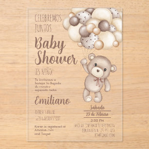 Acryl teddybeer Baby shower Spaans Uitnodiging Acryl Uitnodigingen