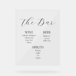 Acryl Wedding Bar Menu Sign Bord