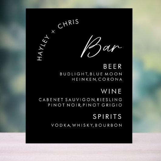 Acryl Wedding Bar Zwart Bar Menu Acryl Bord (Neutraal)