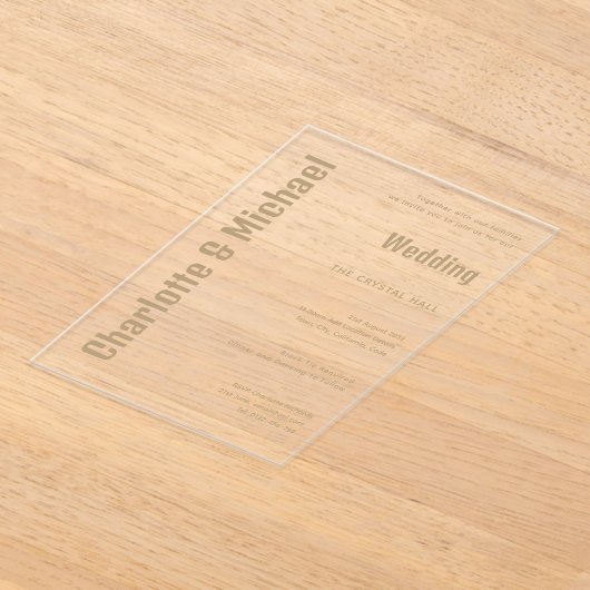 ACRYL Wedding nodigt uit GOUDEN TEKST Vet Modern Acryl Uitnodigingen (Laagn)