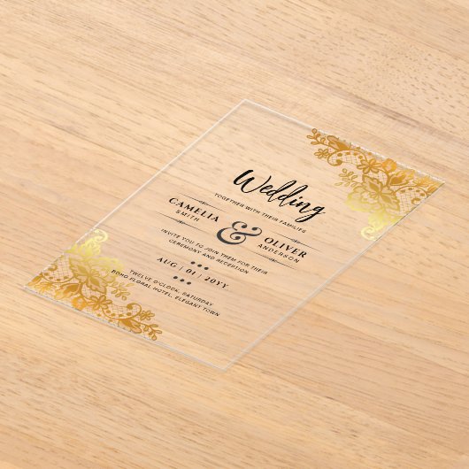 ACRYL Wedding nodigt uit tot elegante gouden kant Acryl Uitnodigingen (Laagn)