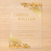ACRYL Wedding nodigt uit tot gouden kant Clear Mod Acryl Uitnodigingen (Voorkant)