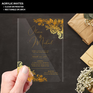 ACRYL Wedding nodigt uit tot gouden tekst kant ele Uitnodigingen