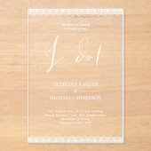 ACRYL Wedding nodigt uit tot witte tekst Kant Mode Acryl Uitnodigingen (Voorkant)