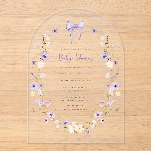 Acryl Wildflower Arch Baby shower Uitnodiging Acryl Uitnodigingen (Voorkant)