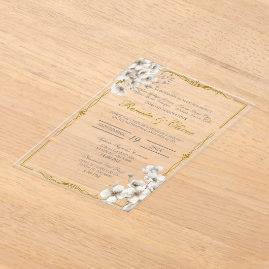 Acryl witte bloemen Spaanse bruiloft Acryl Uitnodigingen (Laagn)
