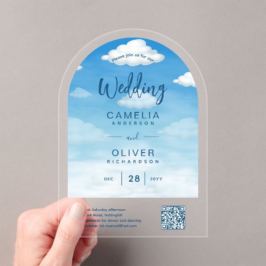 ACRYLBRUILOFT Wolken Hemelblauw Groen QR Code RSVP Acryl Uitnodigingen (Insitu (Draagbaar))
