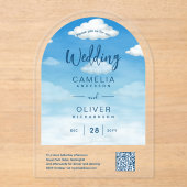 ACRYLBRUILOFT Wolken Hemelblauw Groen QR Code RSVP Acryl Uitnodigingen (Voorkant)
