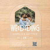 ACRYLFOTO BRUILOFT Nodig Moderne QR Code RSVP Acryl Uitnodigingen (Voorkant)