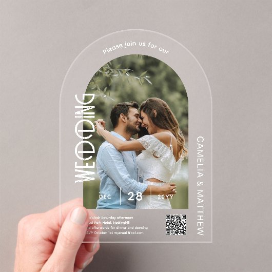 ACRYLFOTO BRUILOFT Nodig Moderne QR Code RSVP Acryl Uitnodigingen (Insitu (Draagbaar))