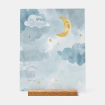 Acrylic Block – Blue Watercolor Moon with QR Code