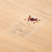 Acrylic Burgundy floral quinceañera invitation (Poser)