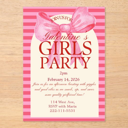 Acrylic Galantines party Invitation (Recto)