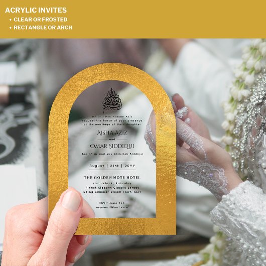 ACRYLIC NIKAH WALIMA Invitation Or Élégant islamiq