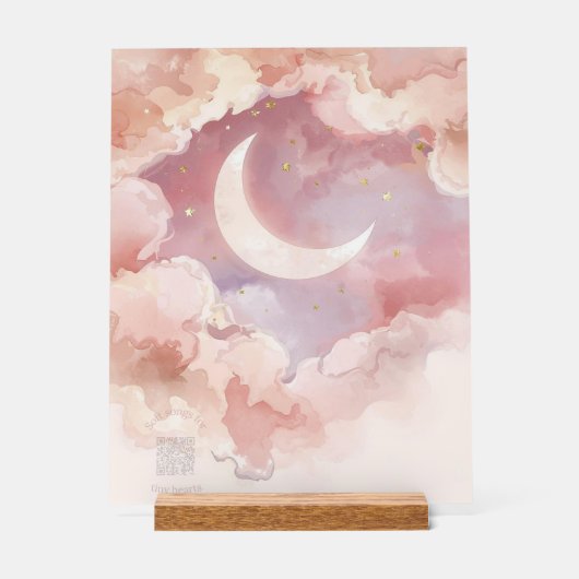 Acrylic Nursery Sign Pink Cloud & Moon Watercolor (Recto)