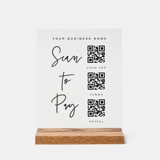 Acrylic Payment Scan QR Sign Business Checkout (Recto)