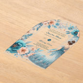 ACRYLIC Quinceañera Blauw Zilver Perzik Jurk Bloem Acryl Uitnodigingen (Laagn)