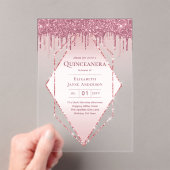 ACRYLIC Quinceanera Roze Goud Roze Glitters Acryl Uitnodigingen (Insitu (Draagbaar))