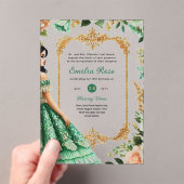 ACRYLIC Quinceañera Smaragdgroene Gouden Jurk Acryl Uitnodigingen (Insitu (Draagbaar))