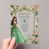 ACRYLIC Quinceañera Smaragdgroene Gouden Jurk Acryl Uitnodigingen (Insitu (Draagbaar))