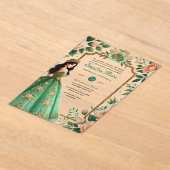 ACRYLIC Quinceañera Smaragdgroene Gouden Jurk Acryl Uitnodigingen (Laagn)