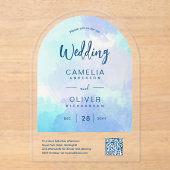 ACRYLIC TROUW Beachy Sjy BLAUW Groen QR Code RSVP Acryl Uitnodigingen (Voorkant)