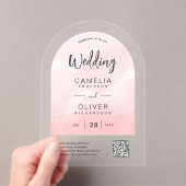 ACRYLIC TROUWEN Roze Ombre Grijs QR Code RSVP Acryl Uitnodigingen (Insitu (Draagbaar))