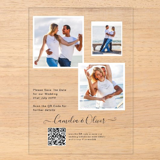 ACRYLIC TROUWKAARTEN FOTO QR CODE RSVP ACRYL UITNODIGINGEN (Voorkant)