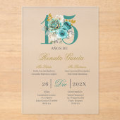 Acrylic Turqouise floral quinceañera invitation (Recto)