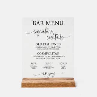 Acrylic Wedding Bar Menu Sign Acryl Bord