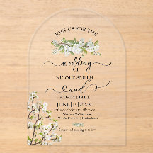 Acrylic Wedding Greenery And Flowers Invitation