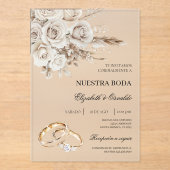 Acrylic White Floral Spanish Wedding Invitation (Recto)