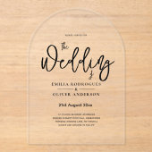 ACRYLICHE TROUWKAARTEN ZWARTE TEKST Vette Beginlet Acryl Uitnodigingen (Voorkant)