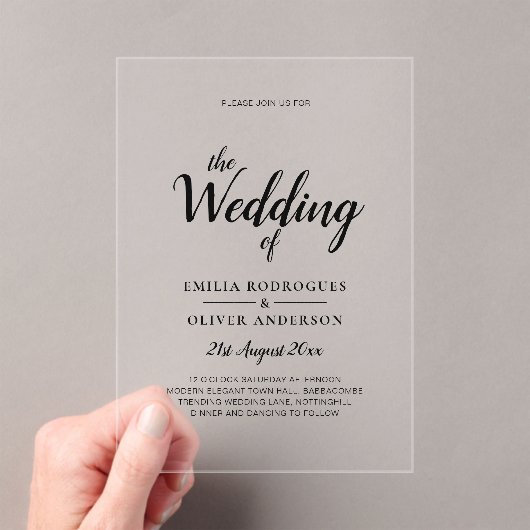 ACRYLICHOUTEN TROUWKAARTEN Minimalistisch Modern T Acryl Uitnodigingen (Insitu (Draagbaar))