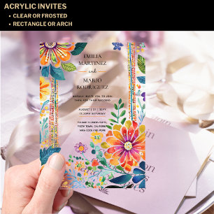 Acrylique Clair Invitation de Mariage Floral Fiest