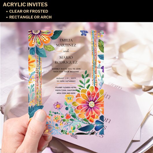 Acrylique Clair Invitation de Mariage Floral Fiest