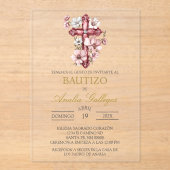 Acrylique Crucifix espagnol baptême Invitation (Recto)