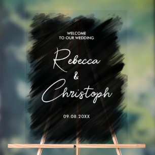 Acrylique de bienvenue de mariage noir moderne