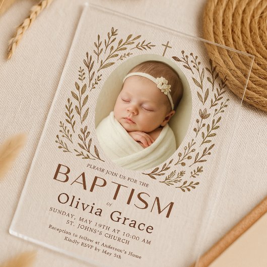 Acrylique Neutre Baby Girl Baptism Invitation
