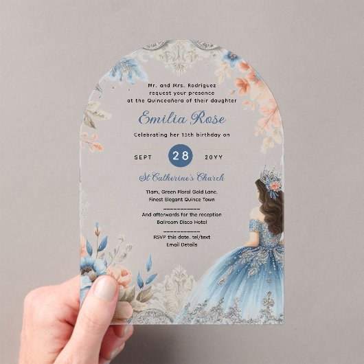 Acrylique Quinceañera Invitations Marine Robe Bleu (In situ (ordinateur de poche))